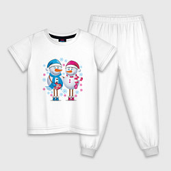 Пижама хлопковая детская Влюбленные снеговики, цвет: белый