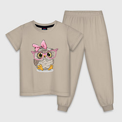 Пижама хлопковая детская Совушка, цвет: миндальный