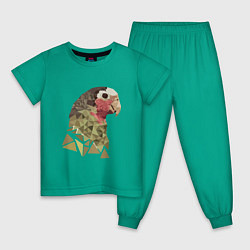Пижама хлопковая детская Полигональный попугай, цвет: зеленый