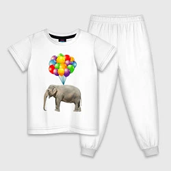 Пижама хлопковая детская Воздушный слоник, цвет: белый