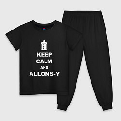 Пижама хлопковая детская Keep Calm & Allons-Y, цвет: черный