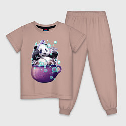 Пижама хлопковая детская Панда моется, цвет: пыльно-розовый