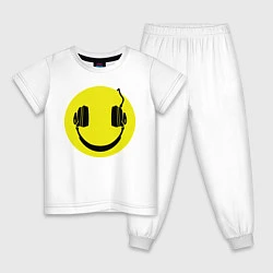 Пижама хлопковая детская Смайлик-наушники, цвет: белый