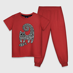 Пижама хлопковая детская Кот3, цвет: красный