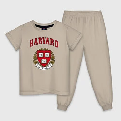 Пижама хлопковая детская Harvard university, цвет: миндальный