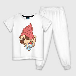 Пижама хлопковая детская Мопс-пироженное, цвет: белый