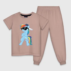 Пижама хлопковая детская Крутая пони, цвет: пыльно-розовый