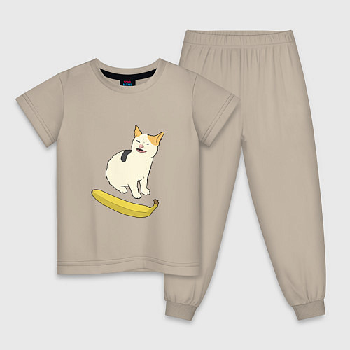 Детская пижама Cat no banana meme / Миндальный – фото 1