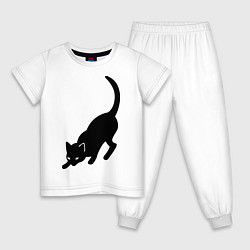 Пижама хлопковая детская ЧернаяБелая кошечка, цвет: белый