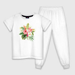 Пижама хлопковая детская Букет цветов, цвет: белый