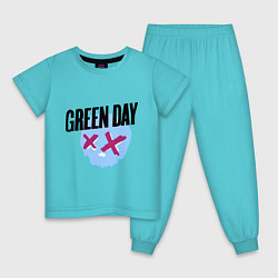 Пижама хлопковая детская Green Day: Dead Skull, цвет: бирюзовый