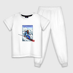 Пижама хлопковая детская Лыжный Спорт, цвет: белый