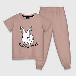 Пижама хлопковая детская Rabbit: follow me, цвет: пыльно-розовый