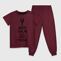 Пижама хлопковая детская Keep Calm & Do Yoga, цвет: меланж-бордовый