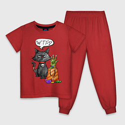 Пижама хлопковая детская Black Cat: WTF?, цвет: красный