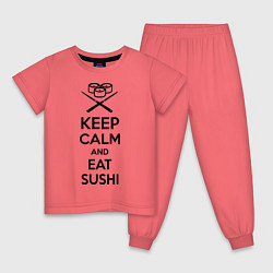 Пижама хлопковая детская Keep Calm & Eat Sushi, цвет: коралловый