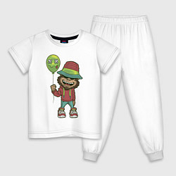 Пижама хлопковая детская Обезьяна с шариком, цвет: белый