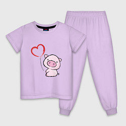Пижама хлопковая детская Pig Love, цвет: лаванда