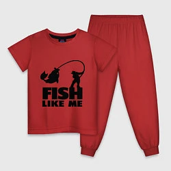 Пижама хлопковая детская Fish like me, цвет: красный