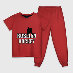 Пижама хлопковая детская Russian hockey, цвет: красный