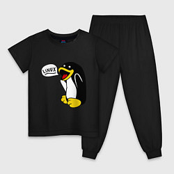 Пижама хлопковая детская Пингвин: Linux, цвет: черный