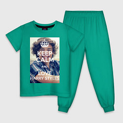 Пижама хлопковая детская Keep Calm & Love Harry Styles, цвет: зеленый