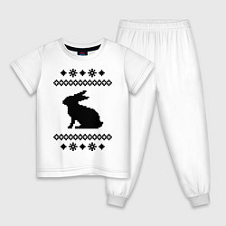 Пижама хлопковая детская Узор с зайцем, цвет: белый