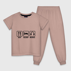 Пижама хлопковая детская Eat Sleep Music, цвет: пыльно-розовый
