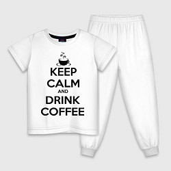 Пижама хлопковая детская Keep Calm & Drink Coffee, цвет: белый
