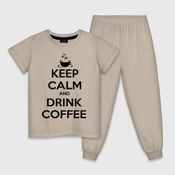 Пижама хлопковая детская Keep Calm & Drink Coffee, цвет: миндальный