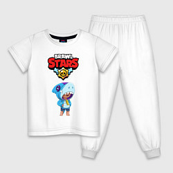 Пижама хлопковая детская BRAWL STARS LEON SHARK, цвет: белый