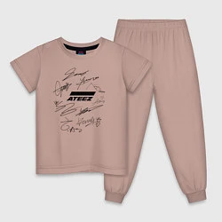 Пижама хлопковая детская Ateez автографы, цвет: пыльно-розовый