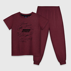 Пижама хлопковая детская Ateez автографы, цвет: меланж-бордовый