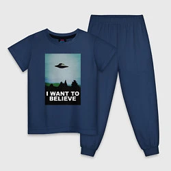 Пижама хлопковая детская I WANT TO BELIEVE, цвет: тёмно-синий