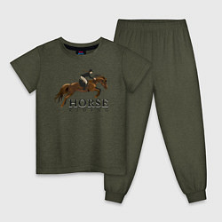 Пижама хлопковая детская HORSE RIDING, цвет: меланж-хаки