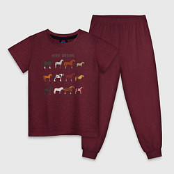 Пижама хлопковая детская HORSE BREEDING, цвет: меланж-бордовый
