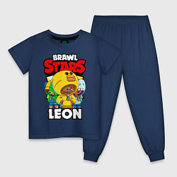 Пижама хлопковая детская BRAWL STARS LEON, цвет: тёмно-синий