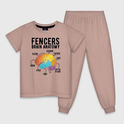 Пижама хлопковая детская Fences Brain Anatomy, цвет: пыльно-розовый