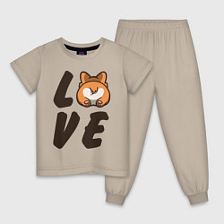 Пижама хлопковая детская Love Corgi, цвет: миндальный