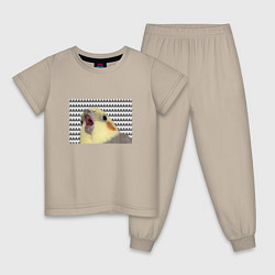 Пижама хлопковая детская Орущий попугай, цвет: миндальный