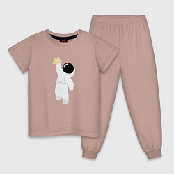 Пижама хлопковая детская Космонавт и звезда, цвет: пыльно-розовый