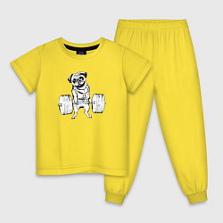 Пижама хлопковая детская Мопс пауэрлифтер, цвет: желтый