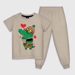 Пижама хлопковая детская Модный крокодил, цвет: миндальный