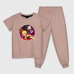 Пижама хлопковая детская KIMETSU NO YAIBA, цвет: пыльно-розовый