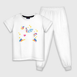 Пижама хлопковая детская Радужный единорог, цвет: белый