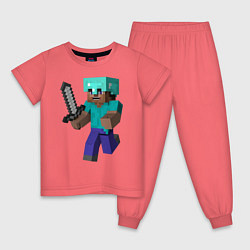 Пижама хлопковая детская Майнкрафт, цвет: коралловый