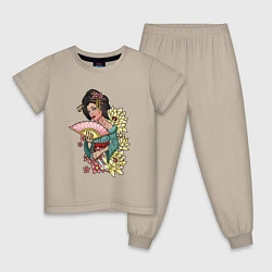 Пижама хлопковая детская ГЕЙША, цвет: миндальный