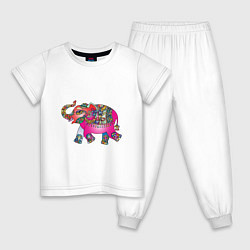 Пижама хлопковая детская Слон, цвет: белый