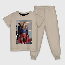 Пижама хлопковая детская Supergirl, цвет: миндальный