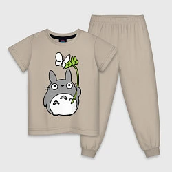 Пижама хлопковая детская Totoro и бабочка, цвет: миндальный